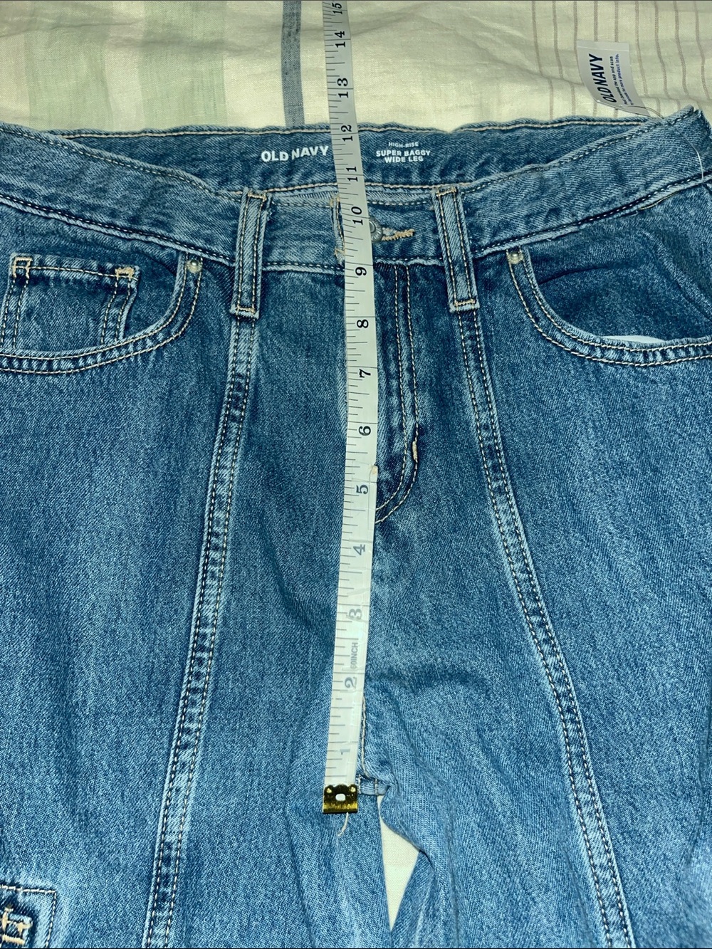Old Navy High Rise Super Baggy Wide Leg Cargo Blue Denim Jeans Girls Size 16 - Picture 6 of 10